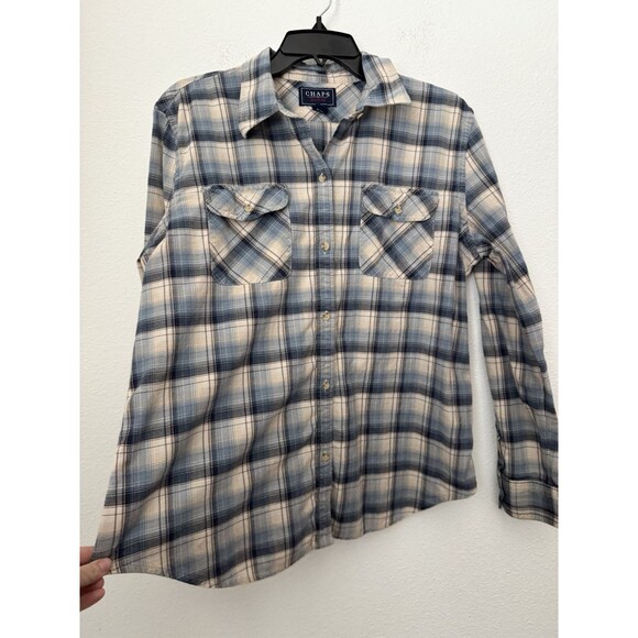 Chaps Women’s Plaid Blue Long Sleeve Button Down Shirt Chest Pockets XL - Picture 5 of 10